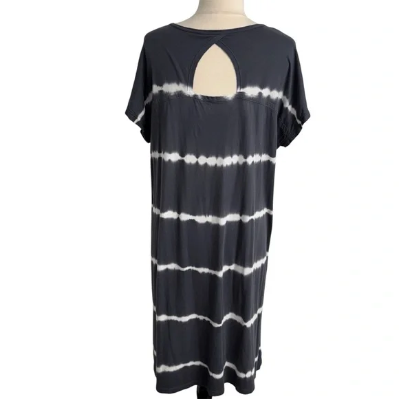 J. Jill Fit Tie Dye Knit Stripe Pattern Shirt Dress Dark Gray and White Colorway - Picture 9 of 9
